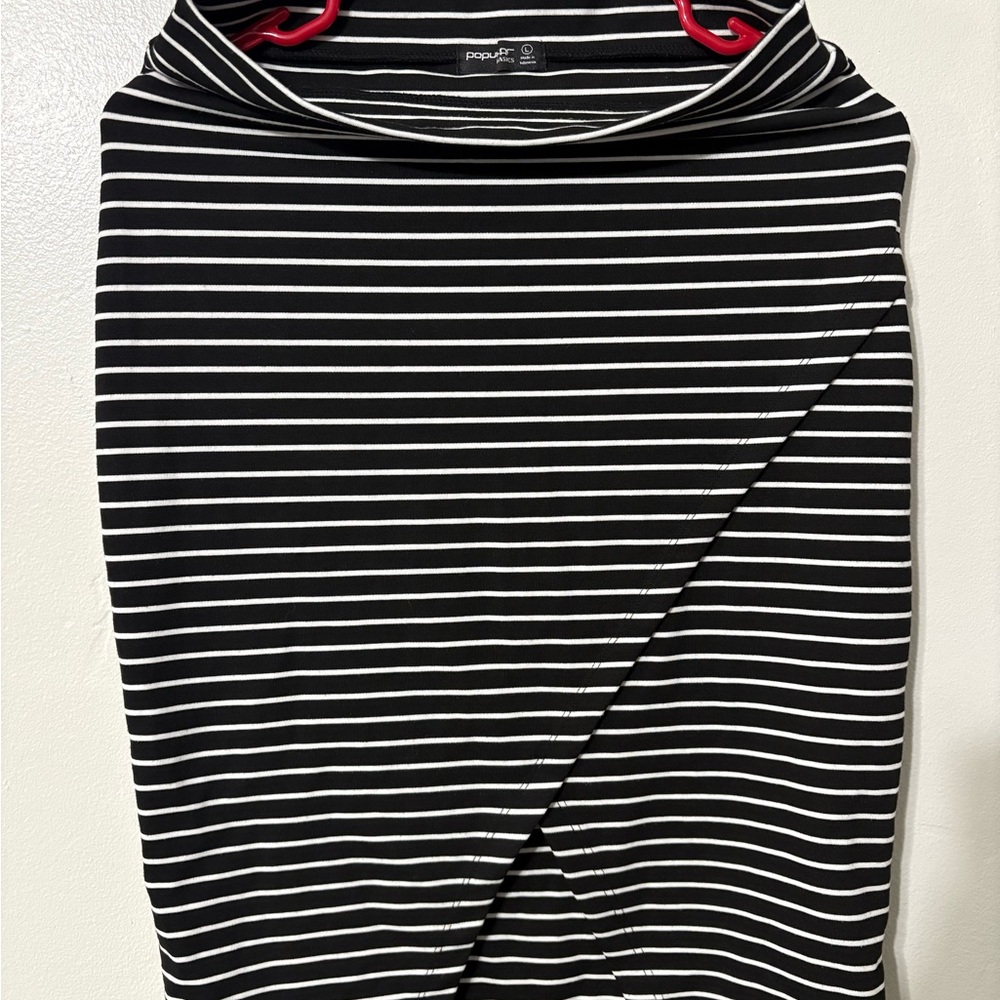 Popular Basics Black and White Striped Midi Skirt